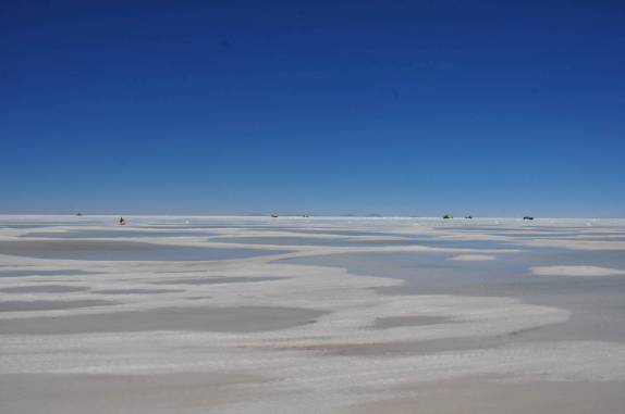 Parte molhada do Salar de Uyuni, na Bolívia